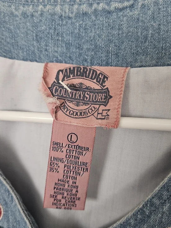 Cambridge Dry Goods Vintage Embroidered Denim Vest Blue Pink Women's Large Girly - Picture 2 of 5